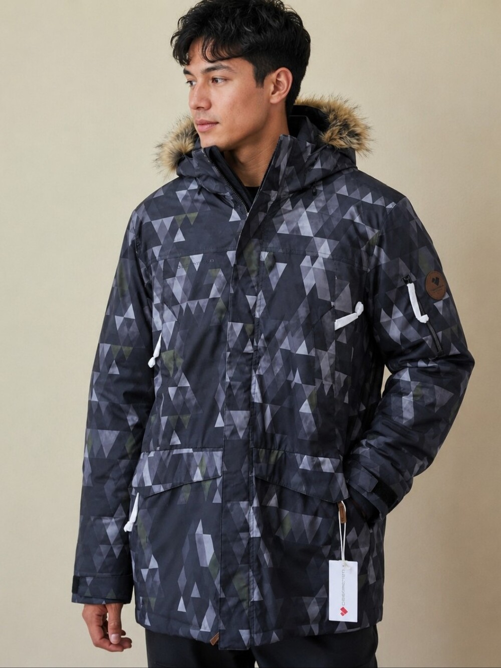 $399, Obermeyer Men's Rideline Faux Fur Jacket , Gray-Out of Bounds